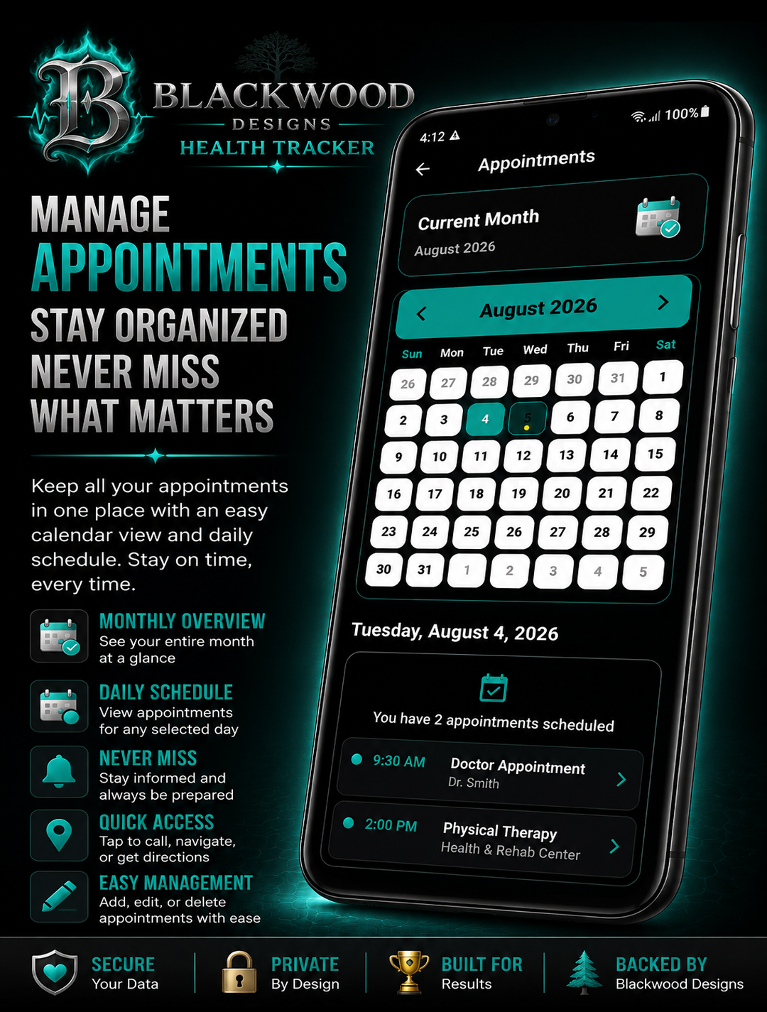 Blackwood Health Tracker appointments feature