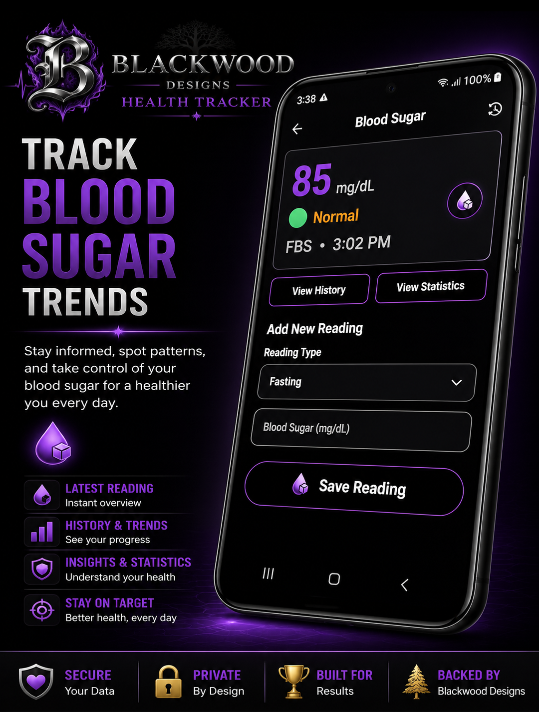 Blackwood Health Tracker blood sugar feature