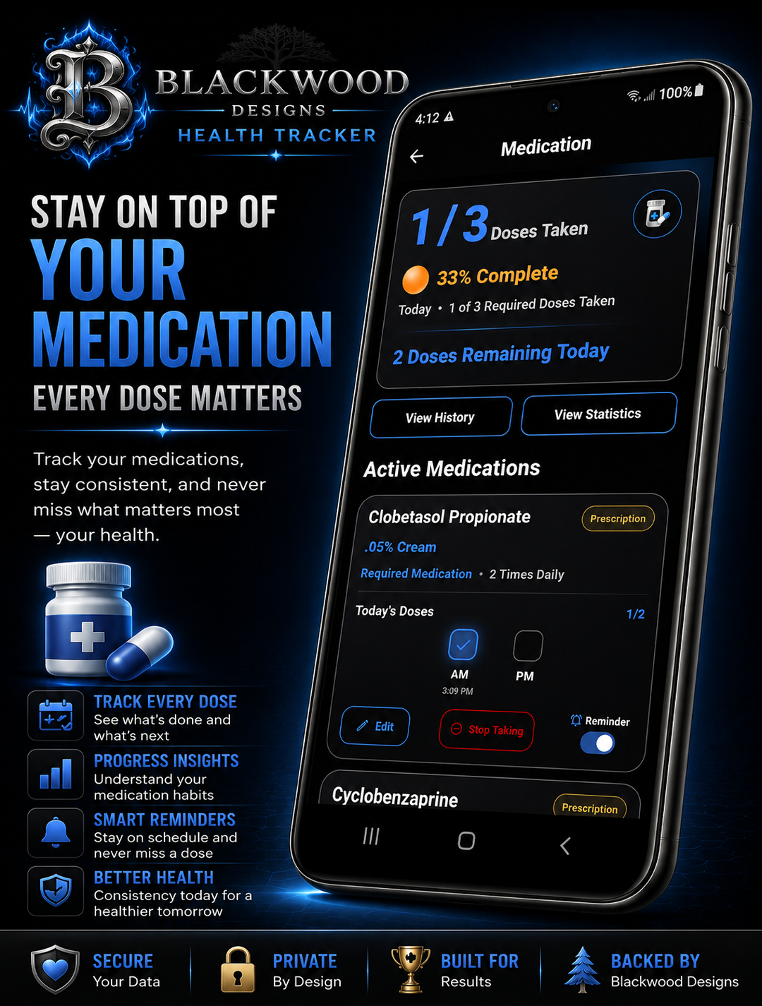 Blackwood Health Tracker medication feature