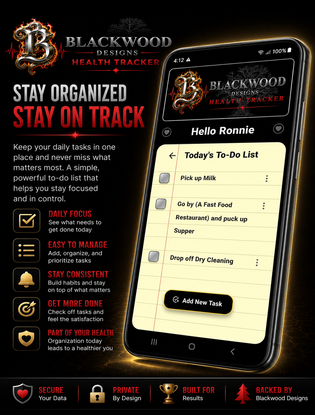 Blackwood Health Tracker to-do list feature