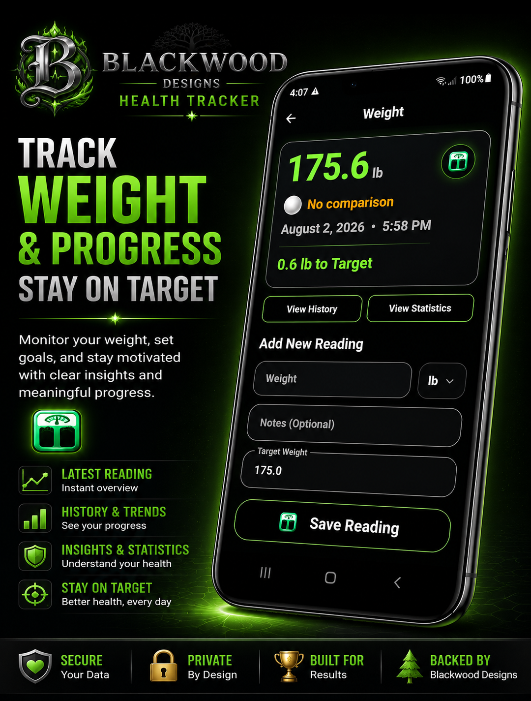Blackwood Health Tracker weight feature